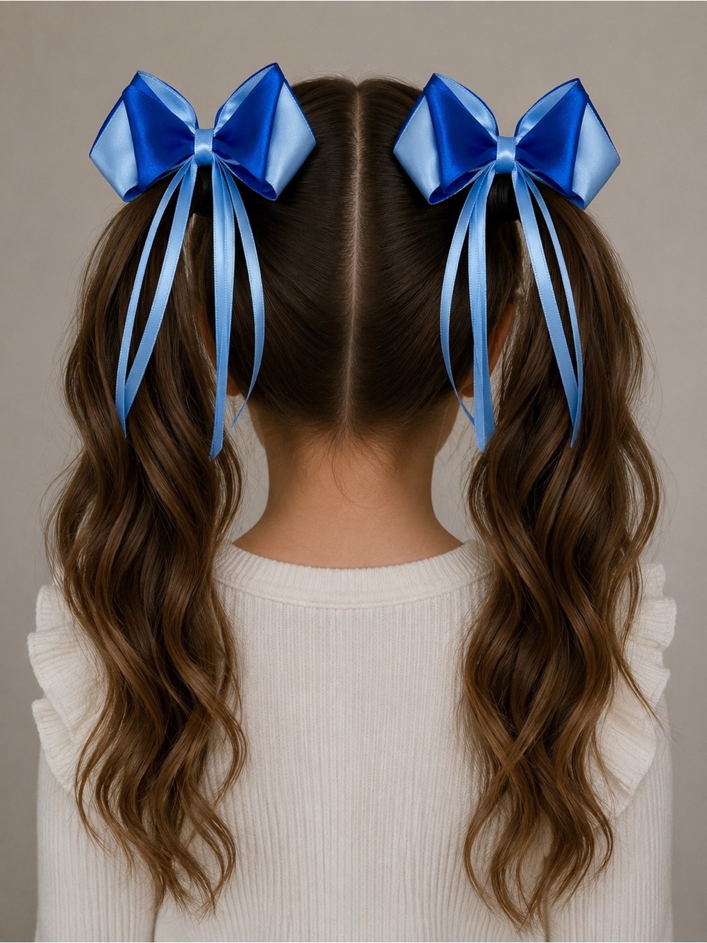 Blue Satin Ribbon Hair Bows